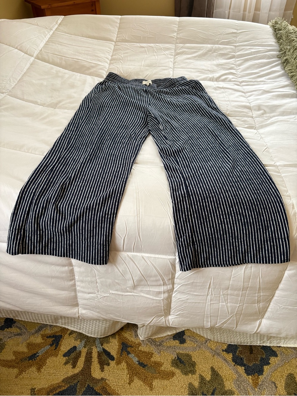 LOFT Navy and White Striped Wide-Leg Pants. Lou & Gray